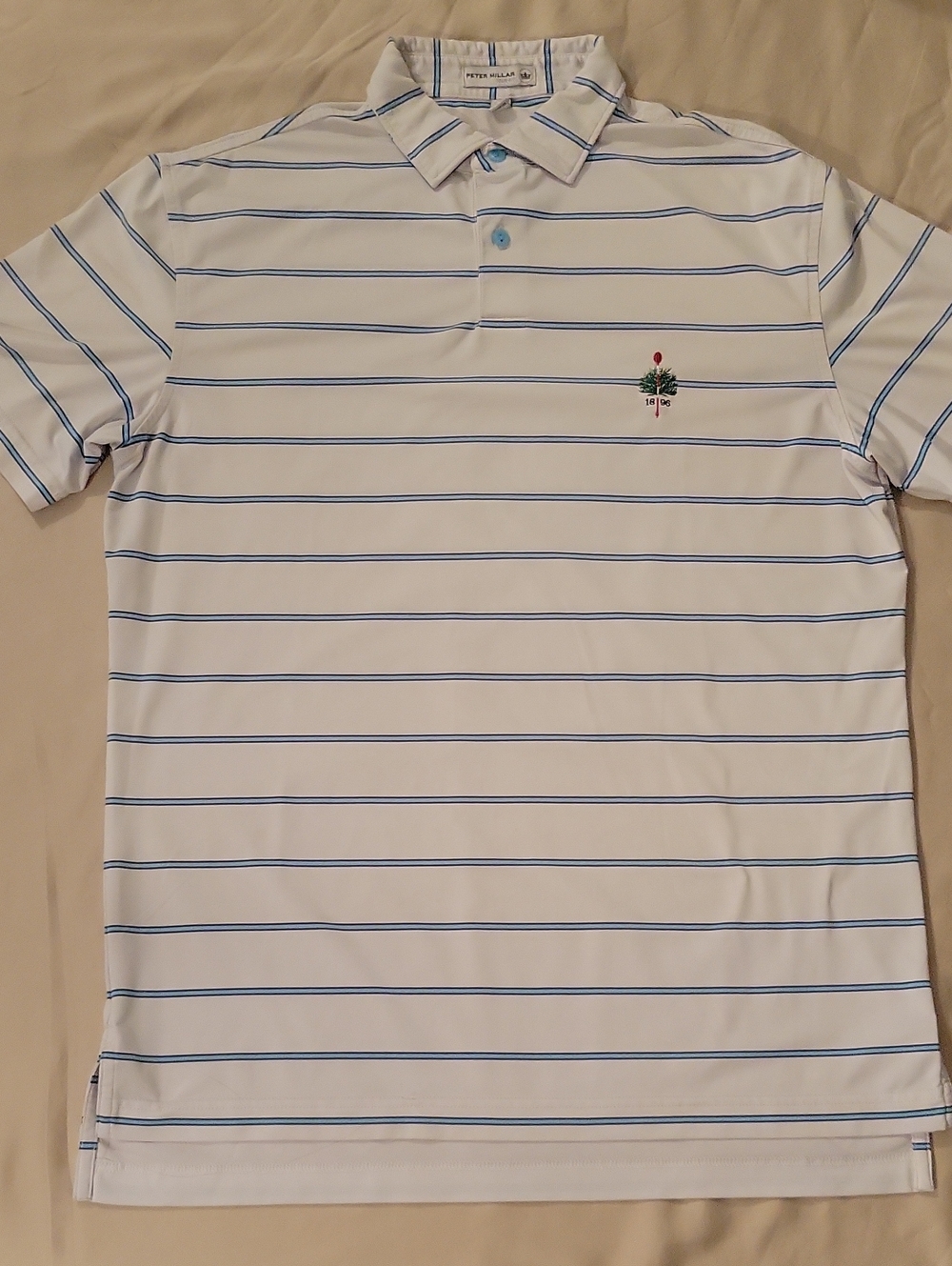 Peter Millar Crown Performance Polo White Blue Stripe S Wequetonsing Golf Logo